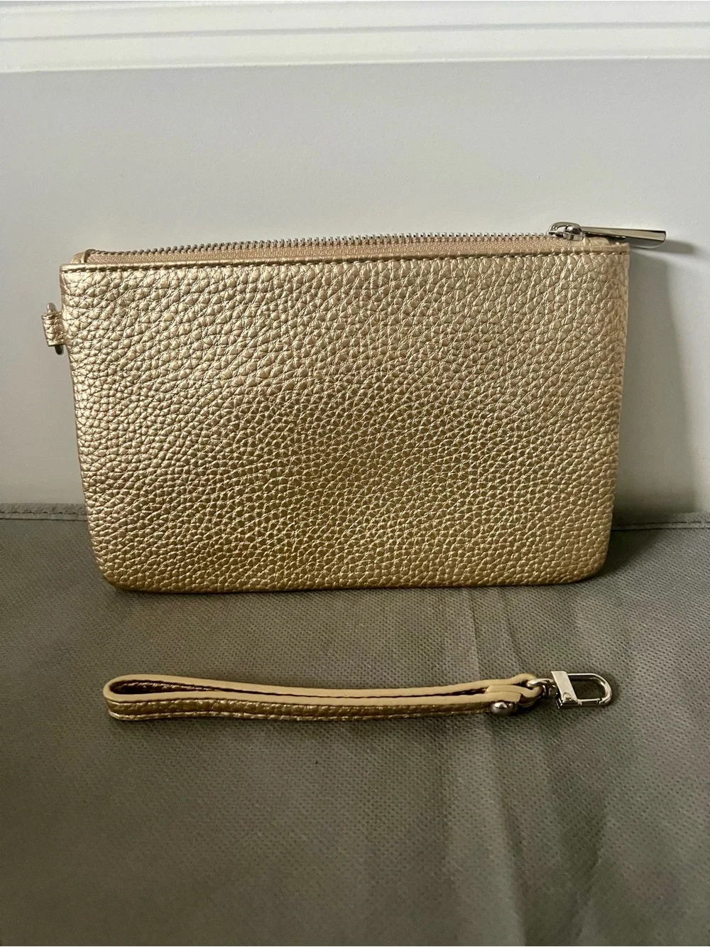 Express Gold Pebbled Leather Wristlet Clutch